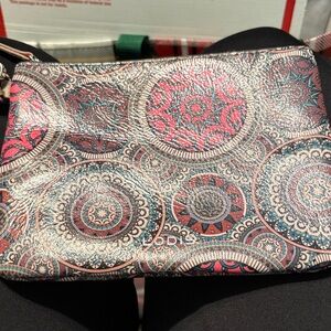 Lodis Pink Multi Medallion Printed Leather Wristlet